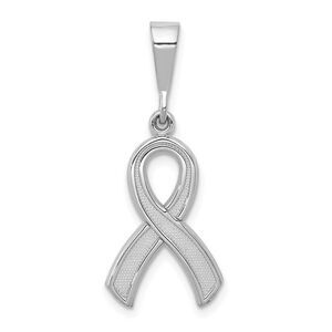 14k White Gold Polished and Satin Awareness Ribbon Pendant